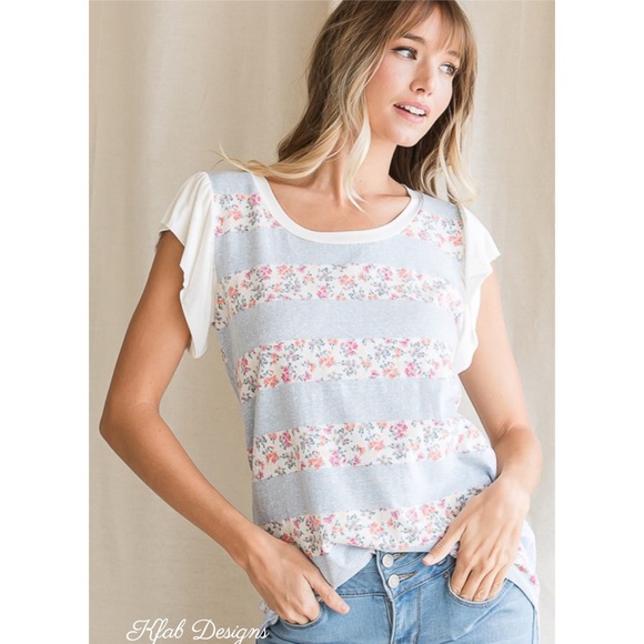 ❤️LAST 1! Blue Floral Ruffle Sleeve Top! - Picture 3 of 8